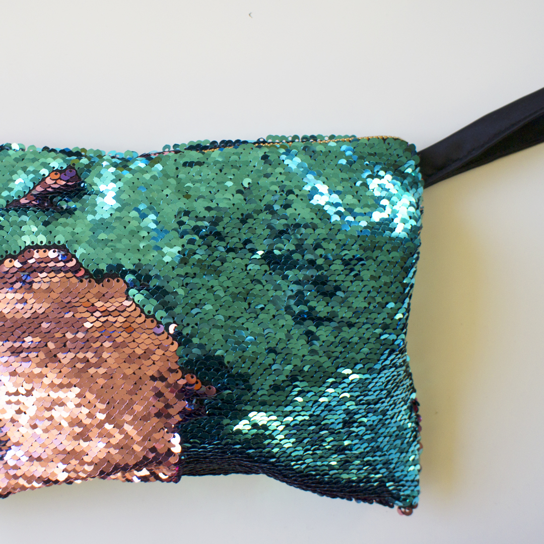 Handmade Pink and Blue Sequin Clutch Bag by the Bristol Seamstress